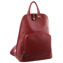 Load image into Gallery viewer, Milleni Womens Twin Zip Backpack Nappa Italian Leather Bag Travel - Red