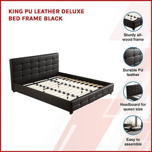 Load image into Gallery viewer, King PU Leather Deluxe Bed Frame Black