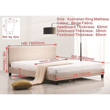 Load image into Gallery viewer, King Linen Fabric Bed Frame Beige