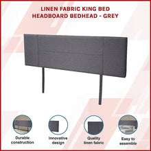 Load image into Gallery viewer, Linen Fabric King Bed Headboard Bedhead - Grey