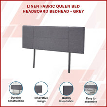 Load image into Gallery viewer, Linen Fabric Queen Bed Headboard Bedhead - Grey
