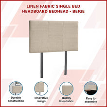 Load image into Gallery viewer, Linen Fabric Single Bed Headboard Bedhead - Beige