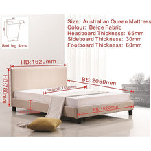 Load image into Gallery viewer, Queen Linen Fabric Bed Frame Beige