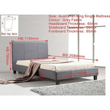 Load image into Gallery viewer, King Single Linen Fabric Bed Frame Grey