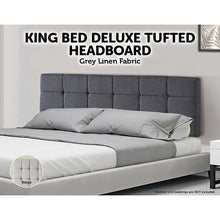 Load image into Gallery viewer, Linen Fabric King Bed Deluxe Headboard Bedhead - Grey