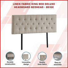 Load image into Gallery viewer, Linen Fabric King Bed Deluxe Headboard Bedhead - Beige