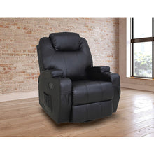 Load image into Gallery viewer, Black Massage Sofa Chair Recliner 360 Degree Swivel PU Leather Lounge 8 Point Heated