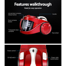 Load image into Gallery viewer, Devanti Bagless Cyclone with HEPA Filter 2200W Red Vacuum Cleaner