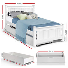 Load image into Gallery viewer, Artiss Wooden Bed Frame Timber Single Size RIO Kids Adults Storage Drawers Base