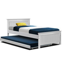 Load image into Gallery viewer, Timber Slat King Single Size White Wooden Trundle Bed Frame