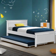 Load image into Gallery viewer, Timber Slat King Single Size White Wooden Trundle Bed Frame