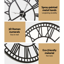 Load image into Gallery viewer, Artiss Wall Clock 60CM Large Roman Numerals Round Metal Luxury Wall Clocks Home Decor Black