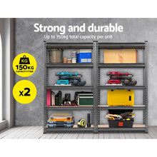 Load image into Gallery viewer, Durable Steel Warehouse Shelving Rack x 2 - Charcoal 70 x 30 x 150cm