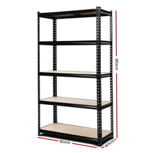 Load image into Gallery viewer, Durable 5-Shelves Steel Warehouse Shelving Rack - Black 90cm x 40cm x 180cm