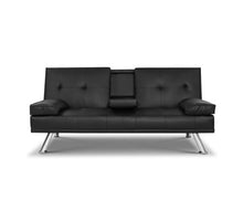 Load image into Gallery viewer, 3 Seater Recliner Leather Black Sofa Bed with Cup Holder