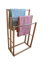 Load image into Gallery viewer, Bamboo Towel Bar Metal Holder Rack 3-Tier Freestanding for Bathroom and Bedroom
