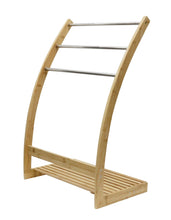 Load image into Gallery viewer, Bamboo Towel Bar Metal Holder Rack 3-Tier Freestanding and Bottom shelf for Bathroom

