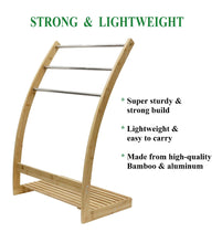 Load image into Gallery viewer, Bamboo Towel Bar Metal Holder Rack 3-Tier Freestanding and Bottom shelf for Bathroom
