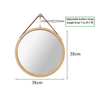 Load image into Gallery viewer, CARLA HOME Hanging Round Wall Mirror 38 cm - Solid Bamboo Frame and Adjustable Leather Strap for Bathroom and Bedroom
