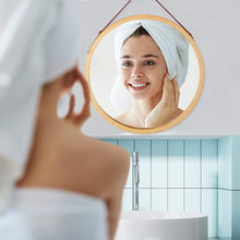 Load image into Gallery viewer, CARLA HOME Hanging Round Wall Mirror 45 cm - Solid Bamboo Frame and Adjustable Leather Strap for Bathroom and Bedroom
