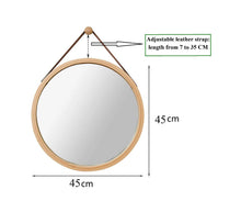 Load image into Gallery viewer, CARLA HOME Hanging Round Wall Mirror 45 cm - Solid Bamboo Frame and Adjustable Leather Strap for Bathroom and Bedroom
