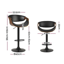 Load image into Gallery viewer, Artiss Bar Stools Swivel Chair Kitchen Gas Lift Wooden Bar Stool Leather Black
