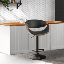 Load image into Gallery viewer, Artiss Bar Stools Swivel Chair Kitchen Gas Lift Wooden Bar Stool Leather Black

