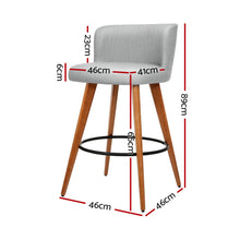 Load image into Gallery viewer, Set of 4 Wooden Fabric Bar Stools With Circular Footrest - Light Grey
