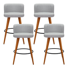 Load image into Gallery viewer, Set of 4 Wooden Fabric Bar Stools With Circular Footrest - Light Grey
