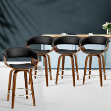 Load image into Gallery viewer, Set of 4 Swivel PU Leather Bar Stool - Wood and Black
