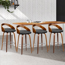 Load image into Gallery viewer, Set of 4 Walnut Wood Bar Stools - Black and Brown
