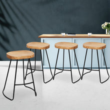Load image into Gallery viewer, Set of 4 Elm Wood Backless Bar Stools 65cm - Black and Light Natural
