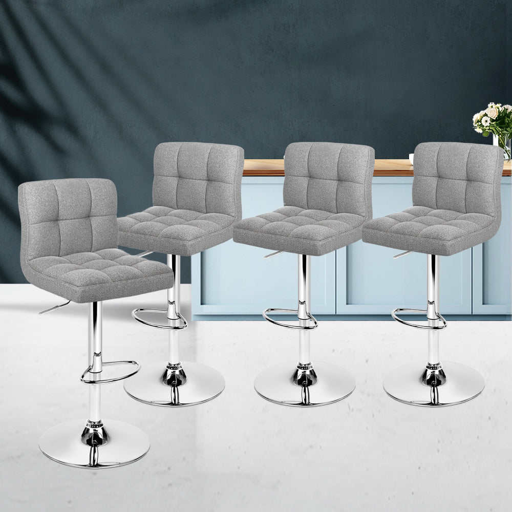 Set of 4 Fabric Swivel Bar Stools - Grey