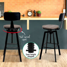Load image into Gallery viewer, Set of 2 Rustic Industrial Style Metal Bar Stool - Black and Wood
