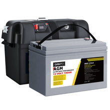 Load image into Gallery viewer, Giantz 100Ah Deep Cycle Battery &amp; Battery Box 12V AGM Marine Sealed Power Solar Caravan 4WD Camping
