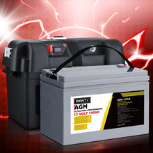 Load image into Gallery viewer, Giantz 140Ah Deep Cycle Battery &amp; Battery Box 12V AGM Marine Sealed Power Solar Caravan 4WD Camping
