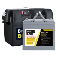 Load image into Gallery viewer, Giantz 75Ah Deep Cycle Battery &amp; Battery Box 12V AGM Marine Sealed Power Solar Caravan 4WD Camping
