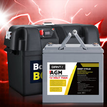 Load image into Gallery viewer, Giantz 75Ah Deep Cycle Battery &amp; Battery Box 12V AGM Marine Sealed Power Solar Caravan 4WD Camping
