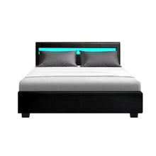 Load image into Gallery viewer, LED PU Leather Gas Lift with Storage Black Double Bed Frame
