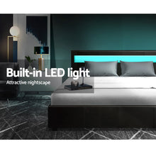 Load image into Gallery viewer, LED PU Leather Gas Lift with Storage Black Double Bed Frame
