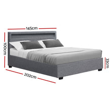 Load image into Gallery viewer, LED Fabric Gas Lift Storage Grey Double Bed Frame
