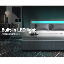 Load image into Gallery viewer, LED Fabric Gas Lift Storage Grey Double Bed Frame
