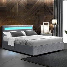 Load image into Gallery viewer, LED Fabric Gas Lift Storage Grey Double Bed Frame
