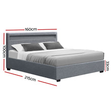 Load image into Gallery viewer, Artiss Cole LED Bed Frame Fabric Gas Lift Storage - Grey Queen
