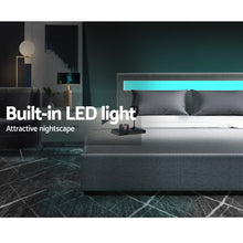 Load image into Gallery viewer, Artiss Cole LED Bed Frame Fabric Gas Lift Storage - Grey Queen
