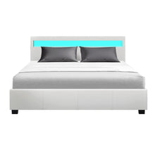 Load image into Gallery viewer, Artiss Cole LED Bed Frame PU Leather Gas Lift Storage - White Queen
