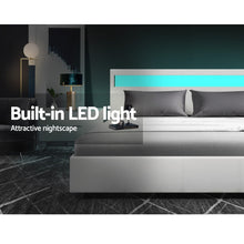Load image into Gallery viewer, Artiss Cole LED Bed Frame PU Leather Gas Lift Storage - White Queen
