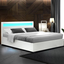 Load image into Gallery viewer, Artiss Cole LED Bed Frame PU Leather Gas Lift Storage - White Queen
