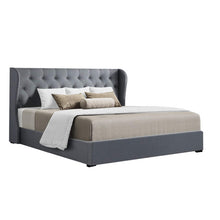Load image into Gallery viewer, Artiss Issa Bed Frame Fabric Gas Lift Storage - Grey King
