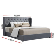 Load image into Gallery viewer, Artiss Issa Bed Frame Fabric Gas Lift Storage - Grey King
